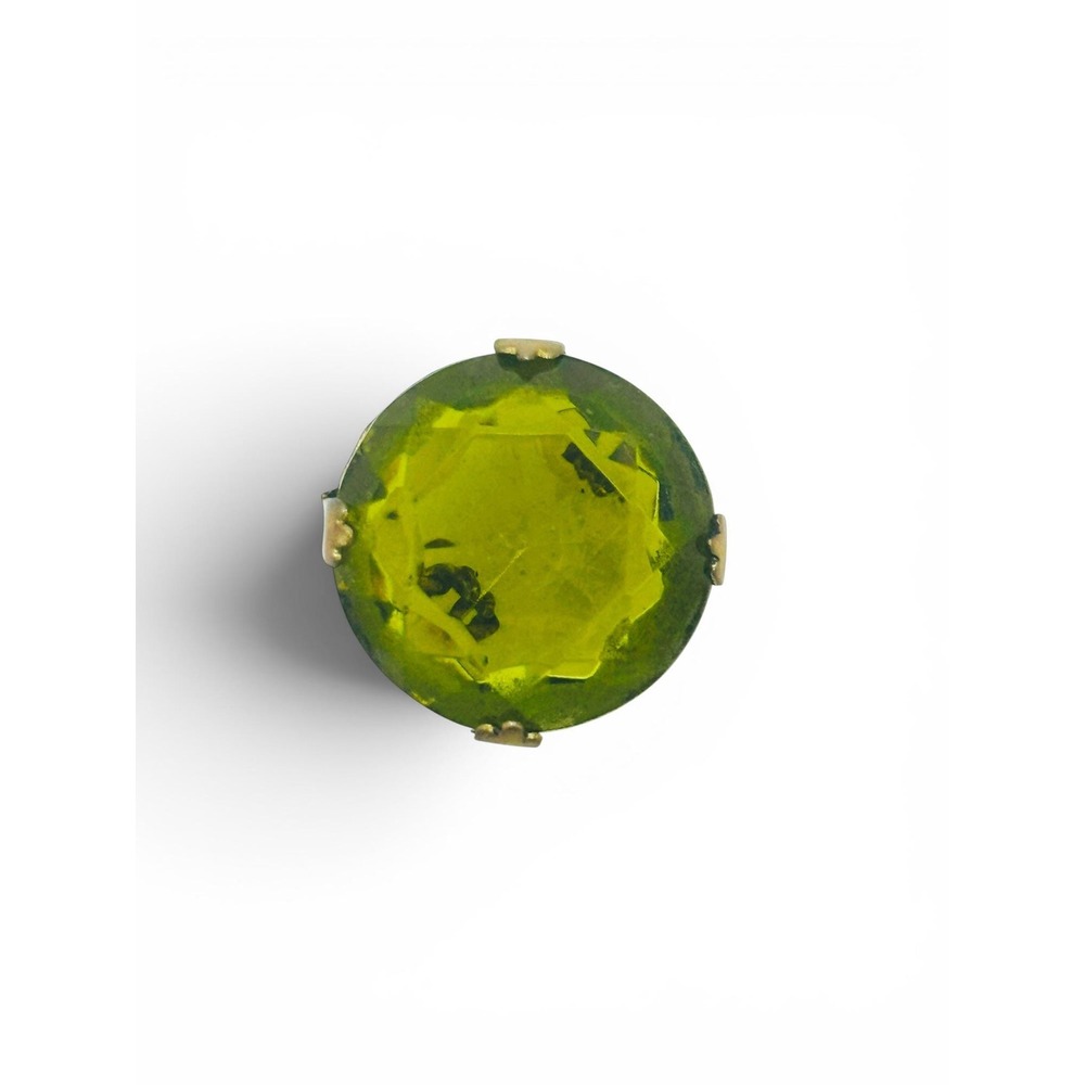 Large Vintage Olive Green Glass Adjustable Twisted Brass Statement Ring